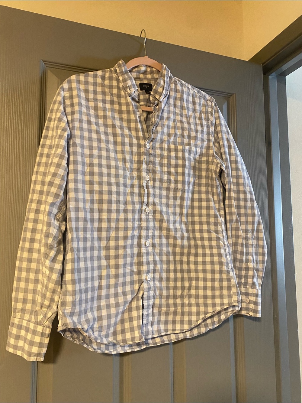 J. Crew Blue and White Gingham Button-Down Shirt 100% cotton